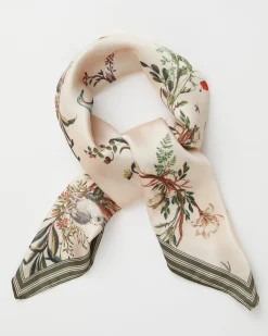 Square Scarves|Lightweight Scarves-Fable England Toile de Jouy Olive Green Square Scarf