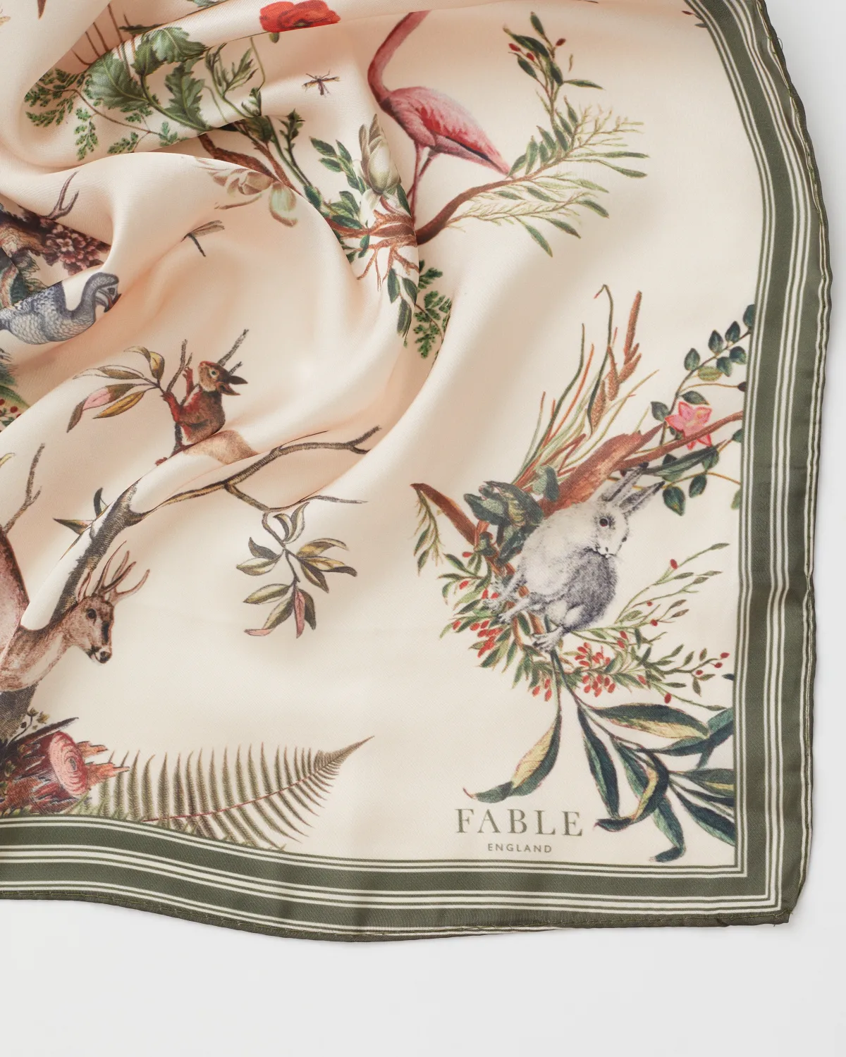 Square Scarves|Lightweight Scarves-Fable England Toile de Jouy Olive Green Square Scarf