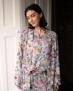 Kimonos-Fable England Tree of Life Blue Short Kimono