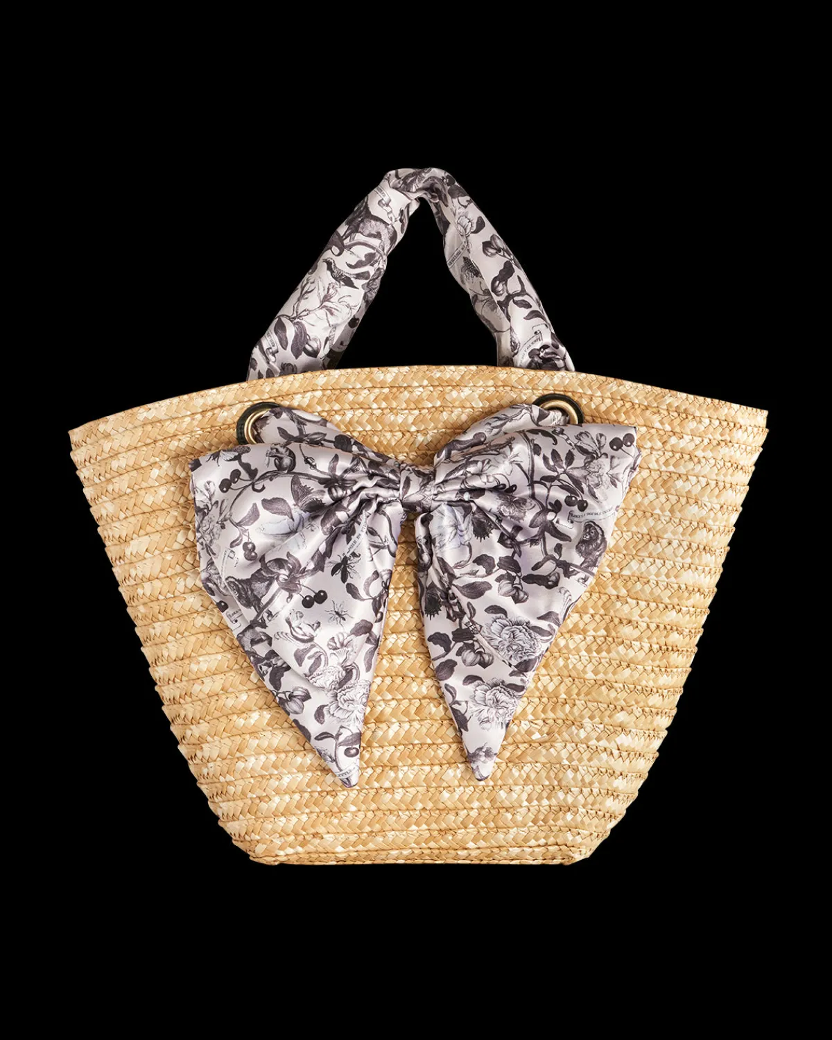Tote Bags-Fable England Tree Of Life Monochrome Raffia Basket Bag