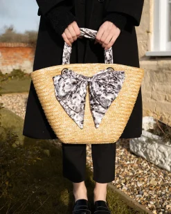Tote Bags-Fable England Tree Of Life Monochrome Raffia Basket Bag