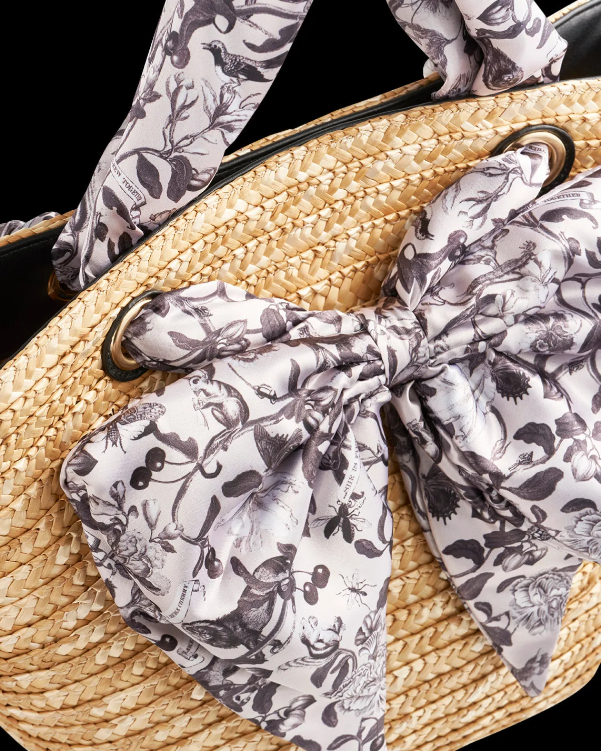 Tote Bags-Fable England Tree Of Life Monochrome Raffia Basket Bag