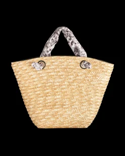 Tote Bags-Fable England Tree Of Life Monochrome Raffia Basket Bag