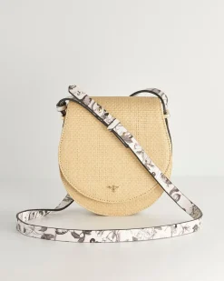 Cross Body Bags-Fable England Tree Of Life Monochrome Raffia Saddle Bag