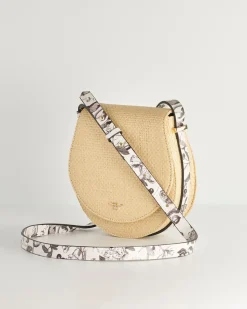 Cross Body Bags-Fable England Tree Of Life Monochrome Raffia Saddle Bag