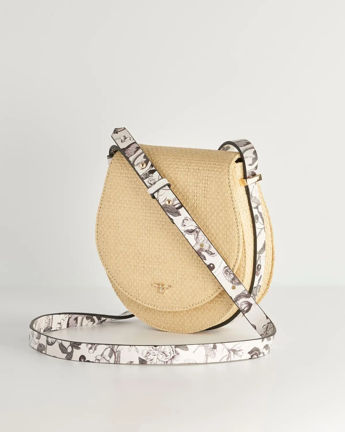 Cross Body Bags-Fable England Tree Of Life Monochrome Raffia Saddle Bag