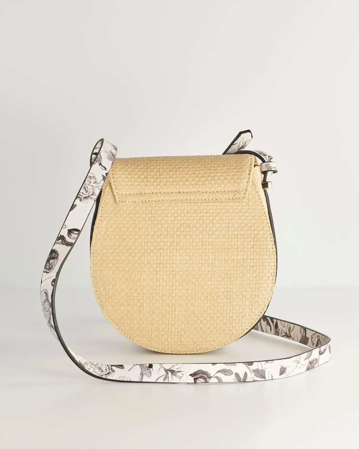 Cross Body Bags-Fable England Tree Of Life Monochrome Raffia Saddle Bag