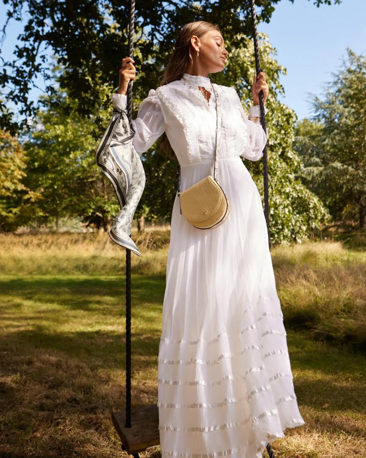 Cross Body Bags-Fable England Tree Of Life Monochrome Raffia Saddle Bag