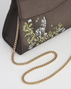 Bracelets & Bangles|Clutch & Evening Bags-Fable England Wolf & Moon Charcoal Embroidered Satin Tote