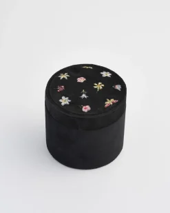 Jewelry Boxes-Fable England Wolf Garden Ditsy Black Velvet Embroidery Jewelry Box