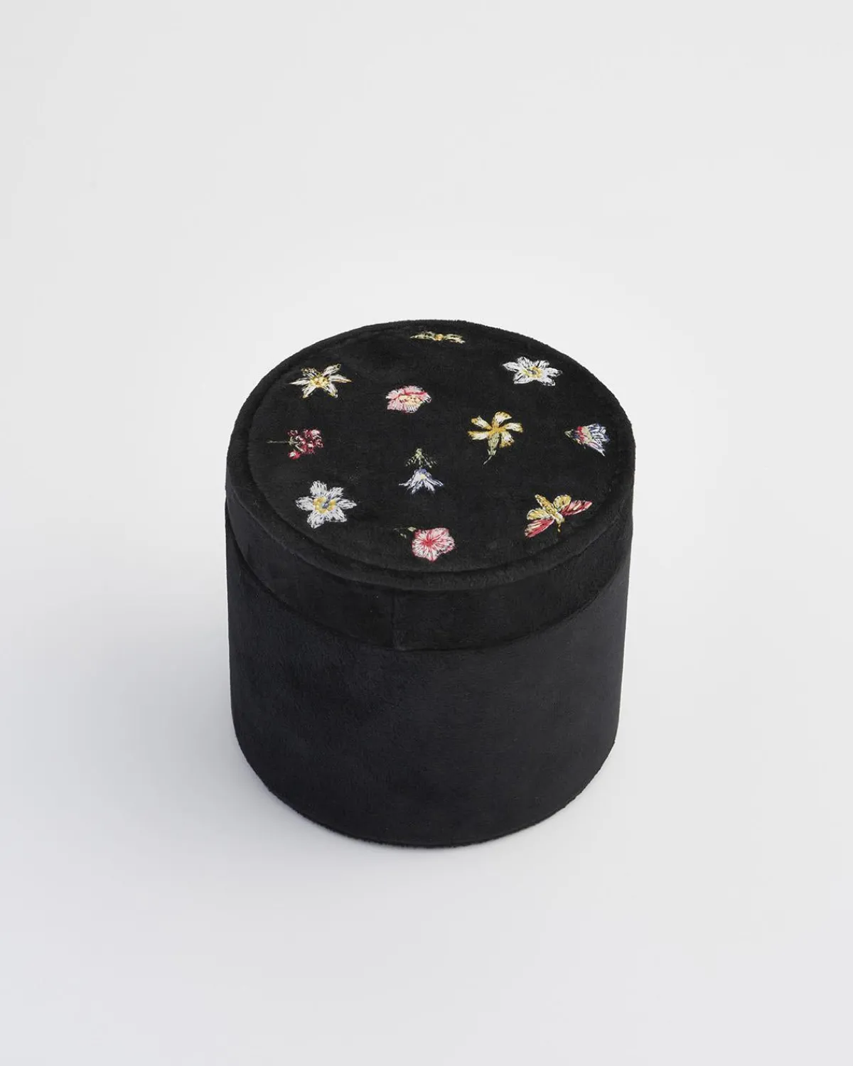 Jewelry Boxes-Fable England Wolf Garden Ditsy Black Velvet Embroidery Jewelry Box