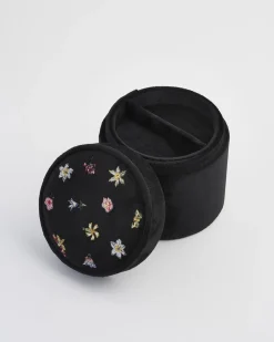 Jewelry Boxes-Fable England Wolf Garden Ditsy Black Velvet Embroidery Jewelry Box