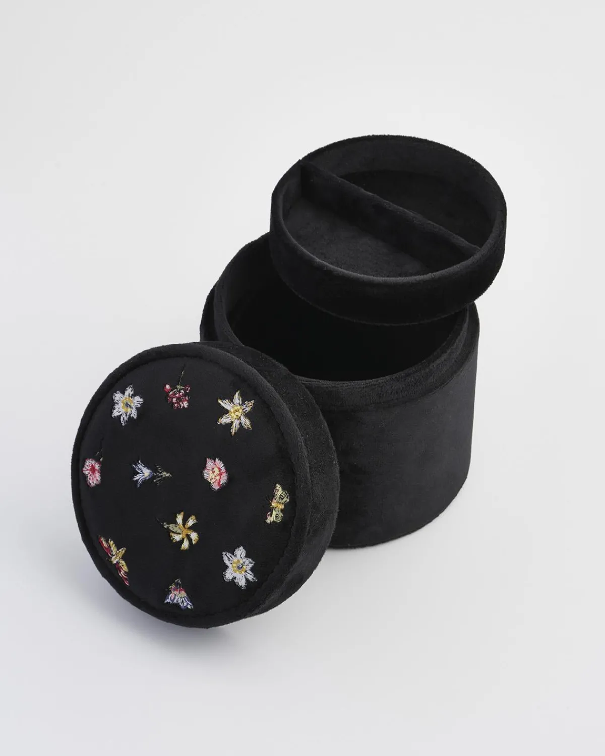 Jewelry Boxes-Fable England Wolf Garden Ditsy Black Velvet Embroidery Jewelry Box