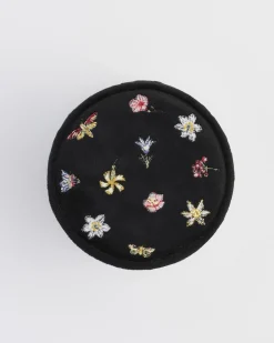 Jewelry Boxes-Fable England Wolf Garden Ditsy Black Velvet Embroidery Jewelry Box