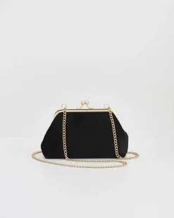 Clutch & Evening Bags|Cross Body Bags-Fable England Wolf Garden Ditsy Embroidered Black Velvet Clutch