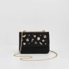 Clutch & Evening Bags|Cross Body Bags-Fable England Wolf Garden Ditsy Embroidered Black Velvet Purse