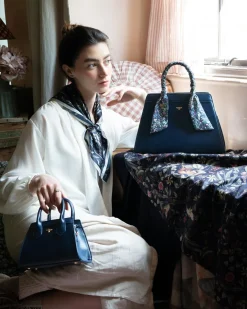 Cross Body Bags|Tote Bags-Fable England Wolf Garden Mini Navy Tote