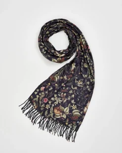 Winter Scarves-Fable England Wolf Garden Navy Scarf with Tassels