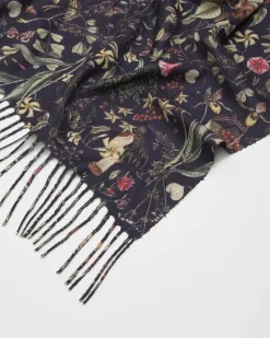 Winter Scarves-Fable England Wolf Garden Navy Scarf with Tassels
