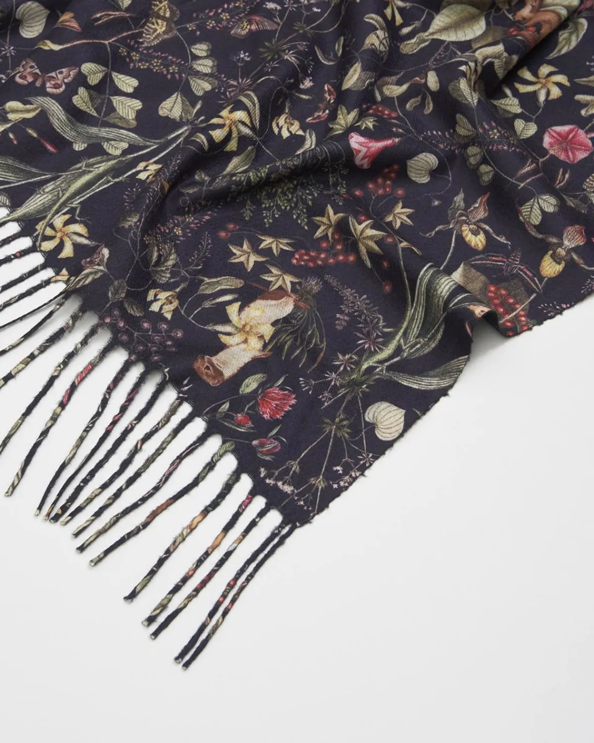 Winter Scarves-Fable England Wolf Garden Navy Scarf with Tassels
