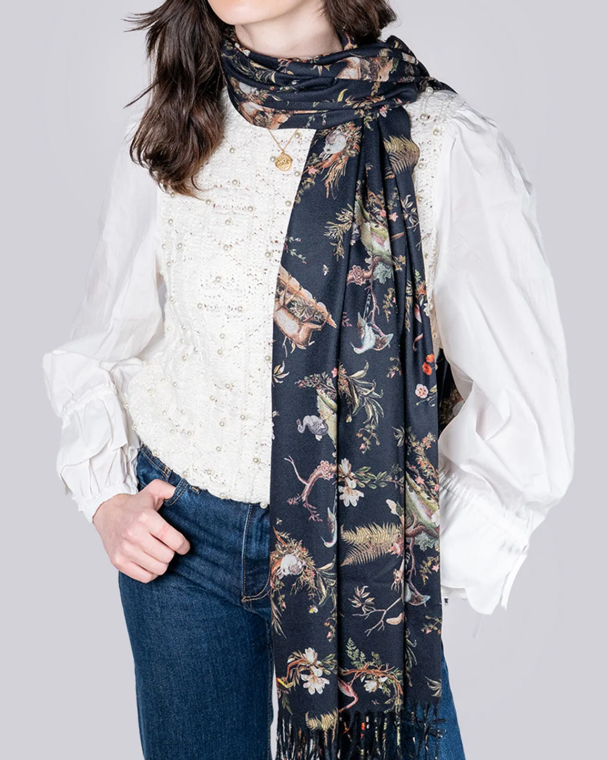 Winter Scarves-Fable England Wonderland Toile Fringe Scarf