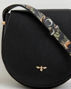 Cross Body Bags-Fable England Woodland Toile Saddle Bag - Black